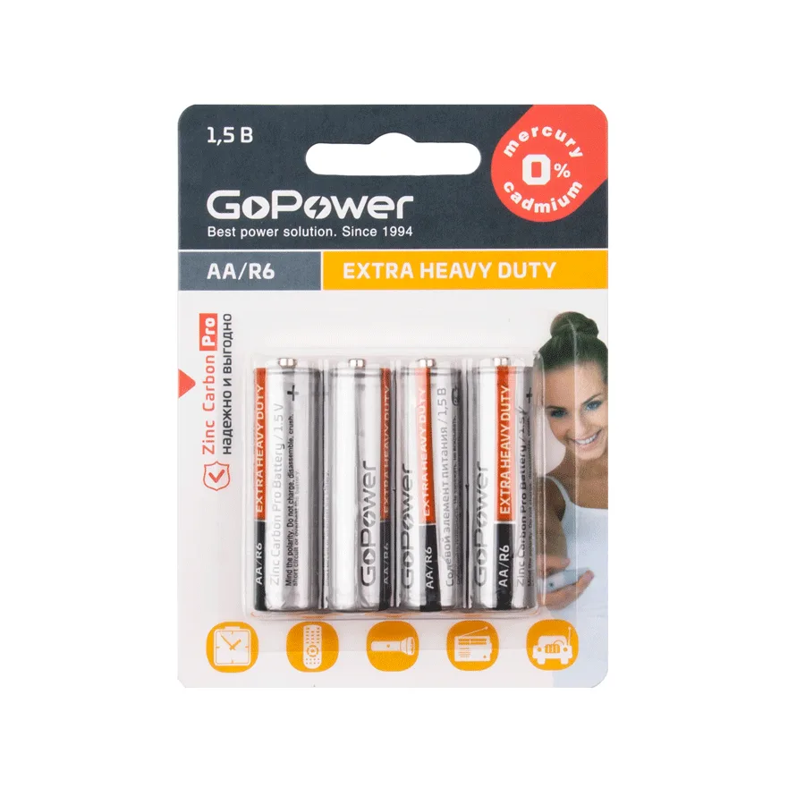 Батарейка AA R6 GoPower Heavy Duty 1.5V (4 шт. в блистере)