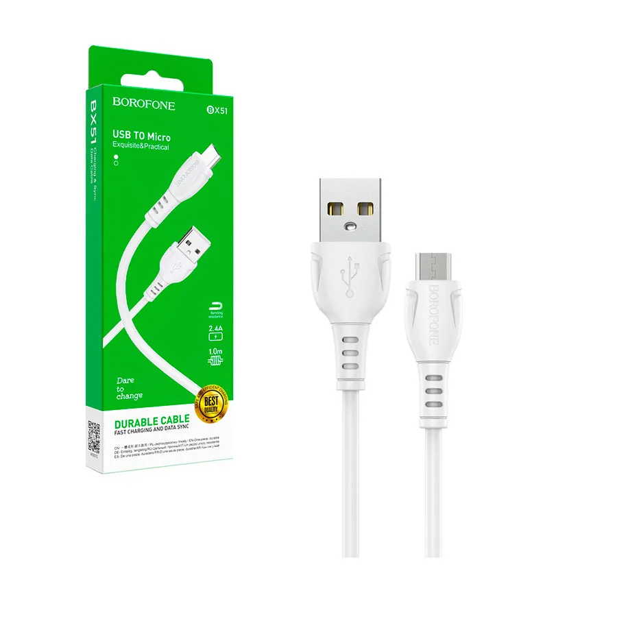 Кабель USB - MicroUSB Borofone BX51 (2.4A) Белый