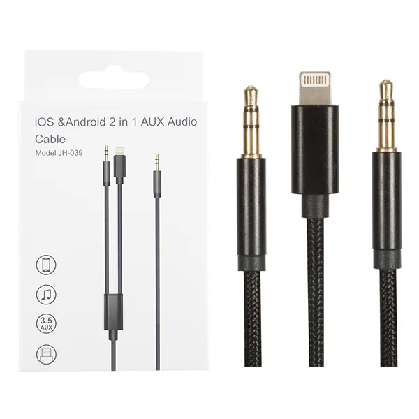 Кабель AUX - 2 в 1 "3,5 мм" Jack - Lightning JH-039 Черный