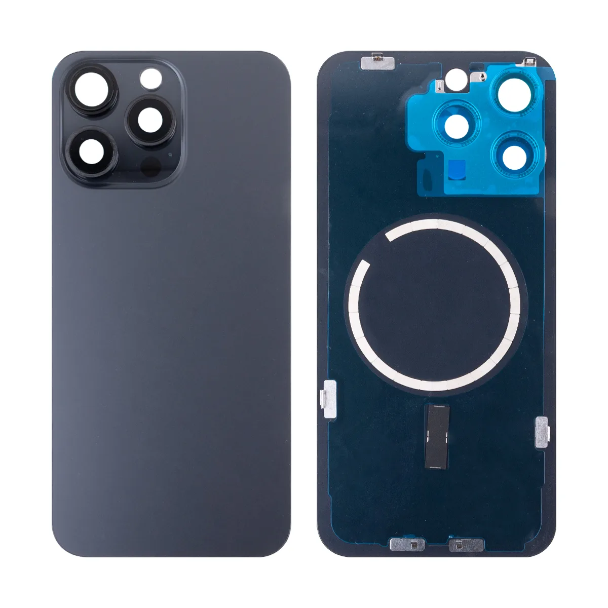 Задняя крышка для iPhone 15 Pro Max (A3106) в сборе со стеклом камеры Черный (стекло, монолит, MagSa
