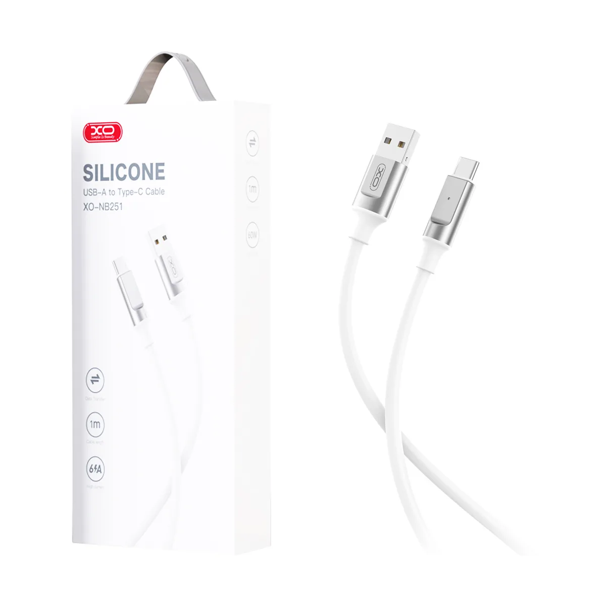 Кабель USB - Type-C XO NB251 (6A, силикон) Белый