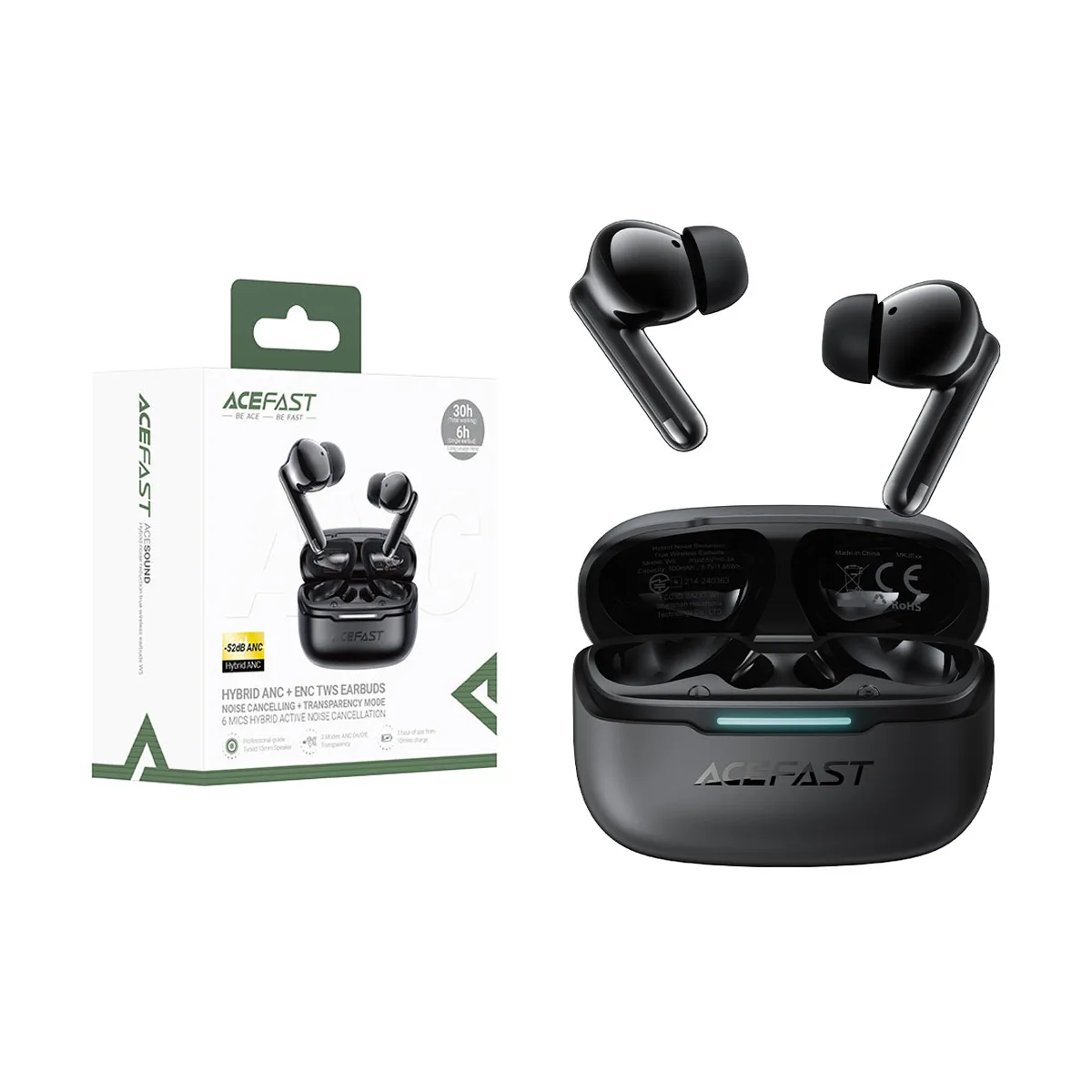 Беспроводные наушники Bluetooth Acefast W5 (TWS, вакуумные, активное шумоподавление) Черный