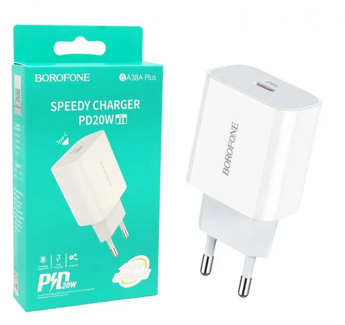Сетевое зарядное устройство Type-C Borofone BA38A Plus (20W, PD) Белый