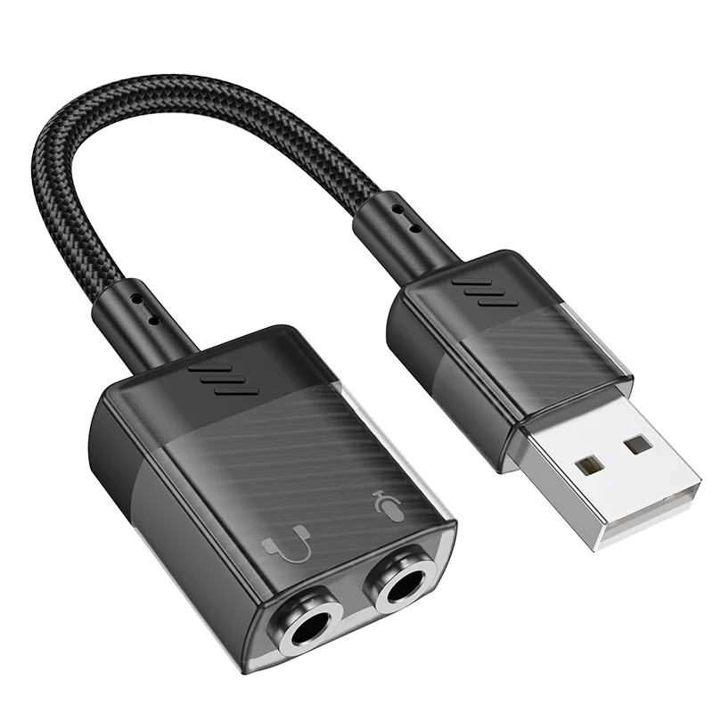 Адаптер USB - 2 в 1 "3,5 мм" Jack Hoco LS37 (оплетка нейлон) Черный