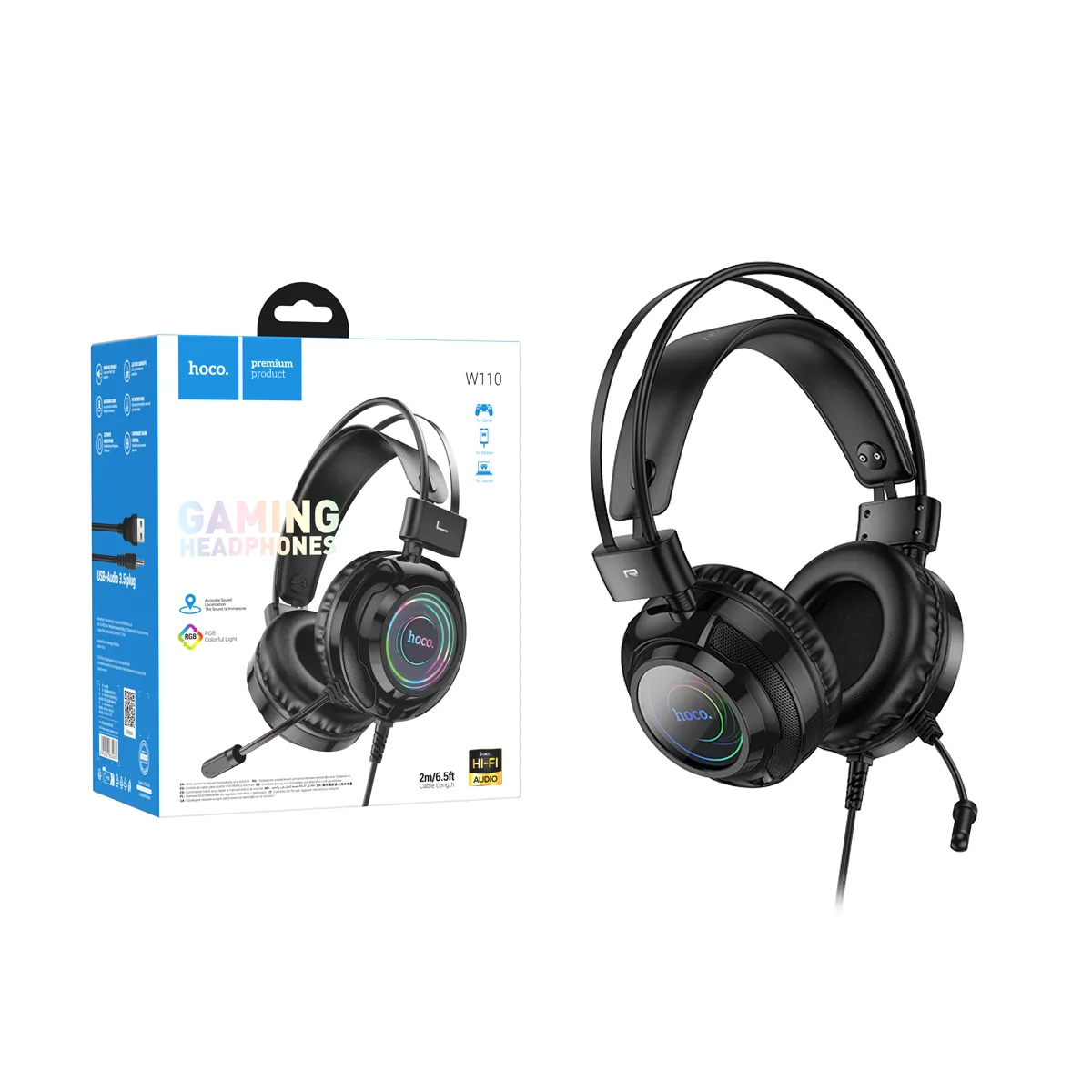Проводные наушники Hoco W110 (мониторные, накладные) Черный