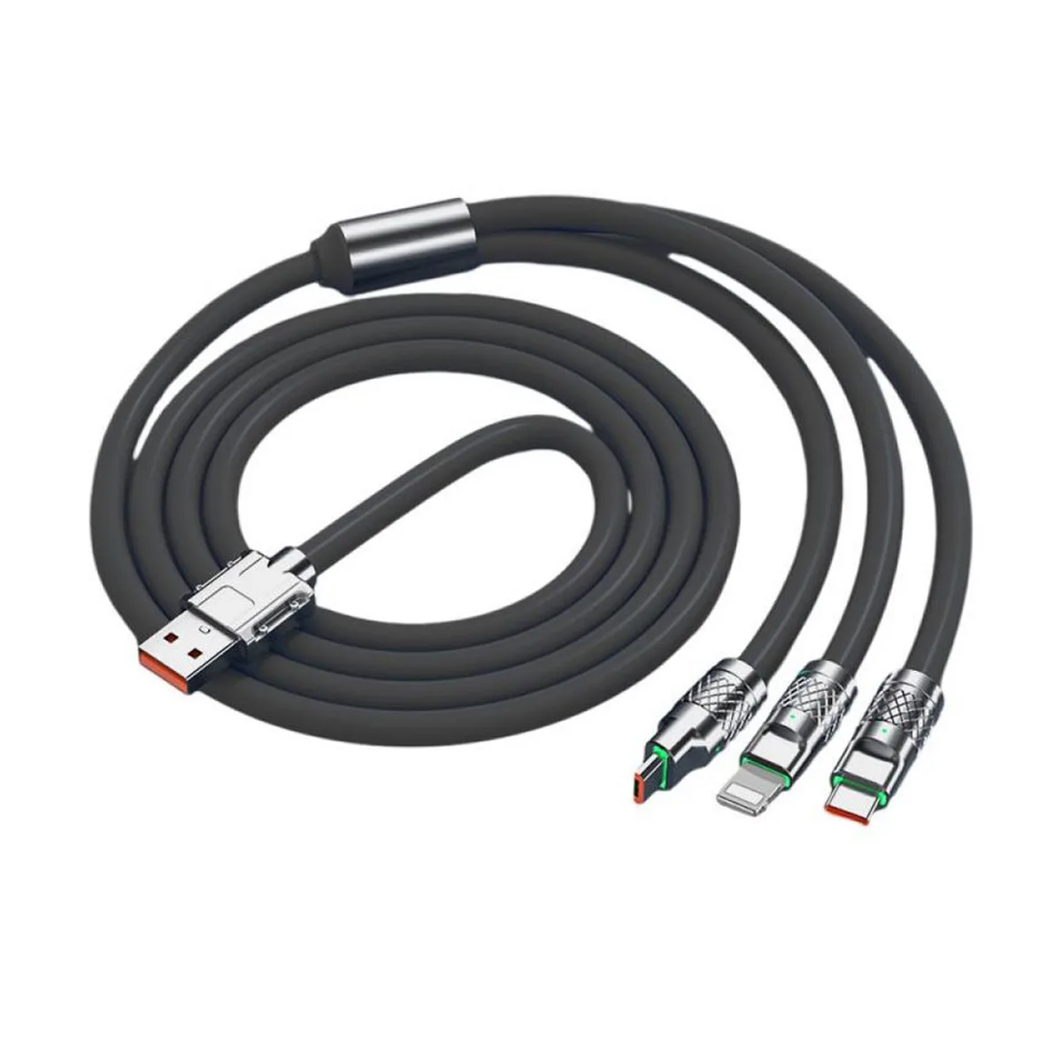 Кабель USB - 3 в 1 (Lightning + MicroUSB + Type-C) 6A, 1 м Черный