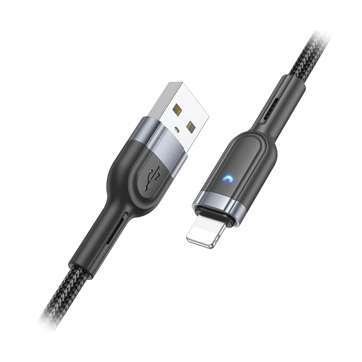 Кабель USB - Lightning Hoco U117 (2.4A, интеллектуальное отключение, оплетка нейлон) Черный