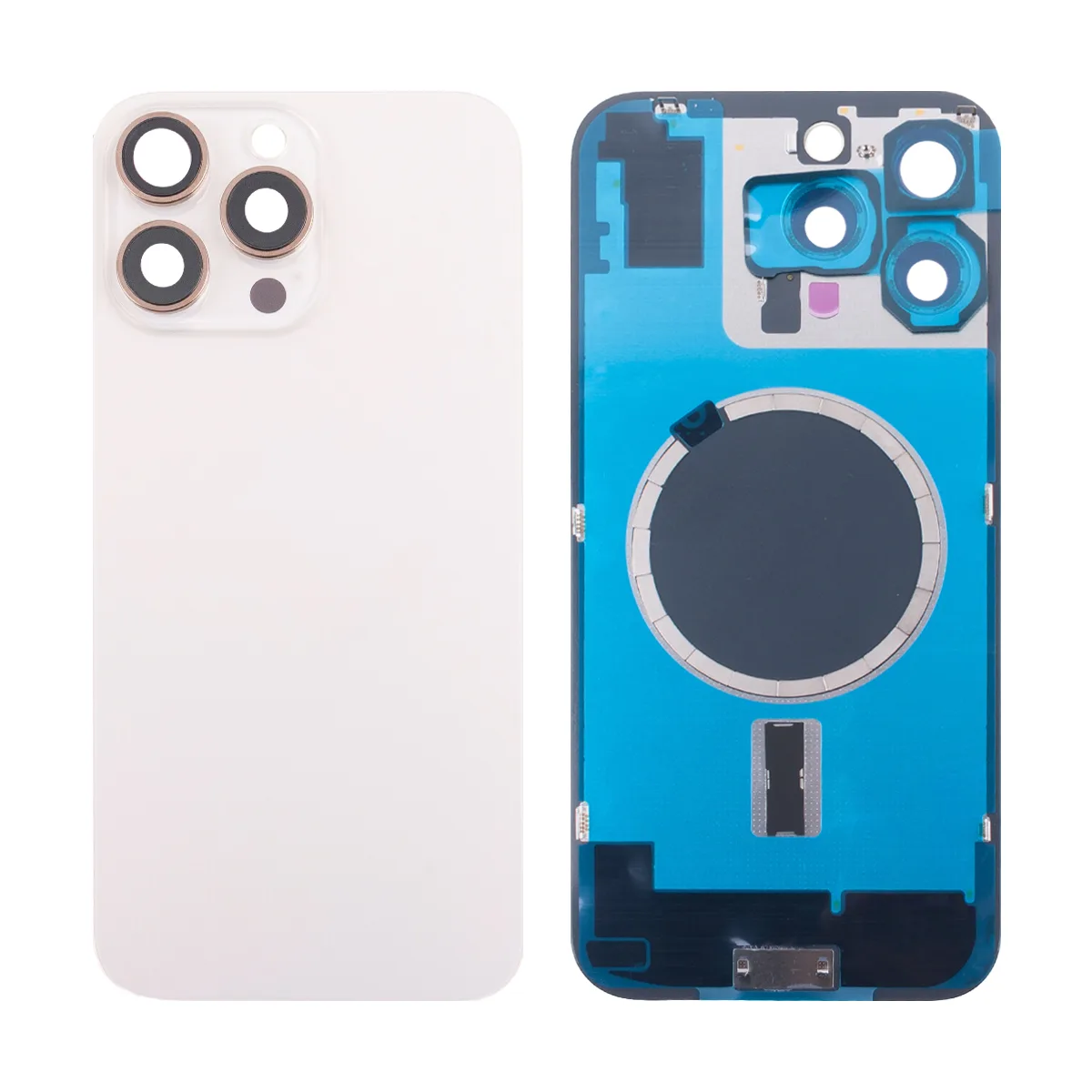 Задняя крышка для iPhone 16 Pro Max (A3296) в сборе со стеклом камеры Бежевый (стекло, монолит, MagS