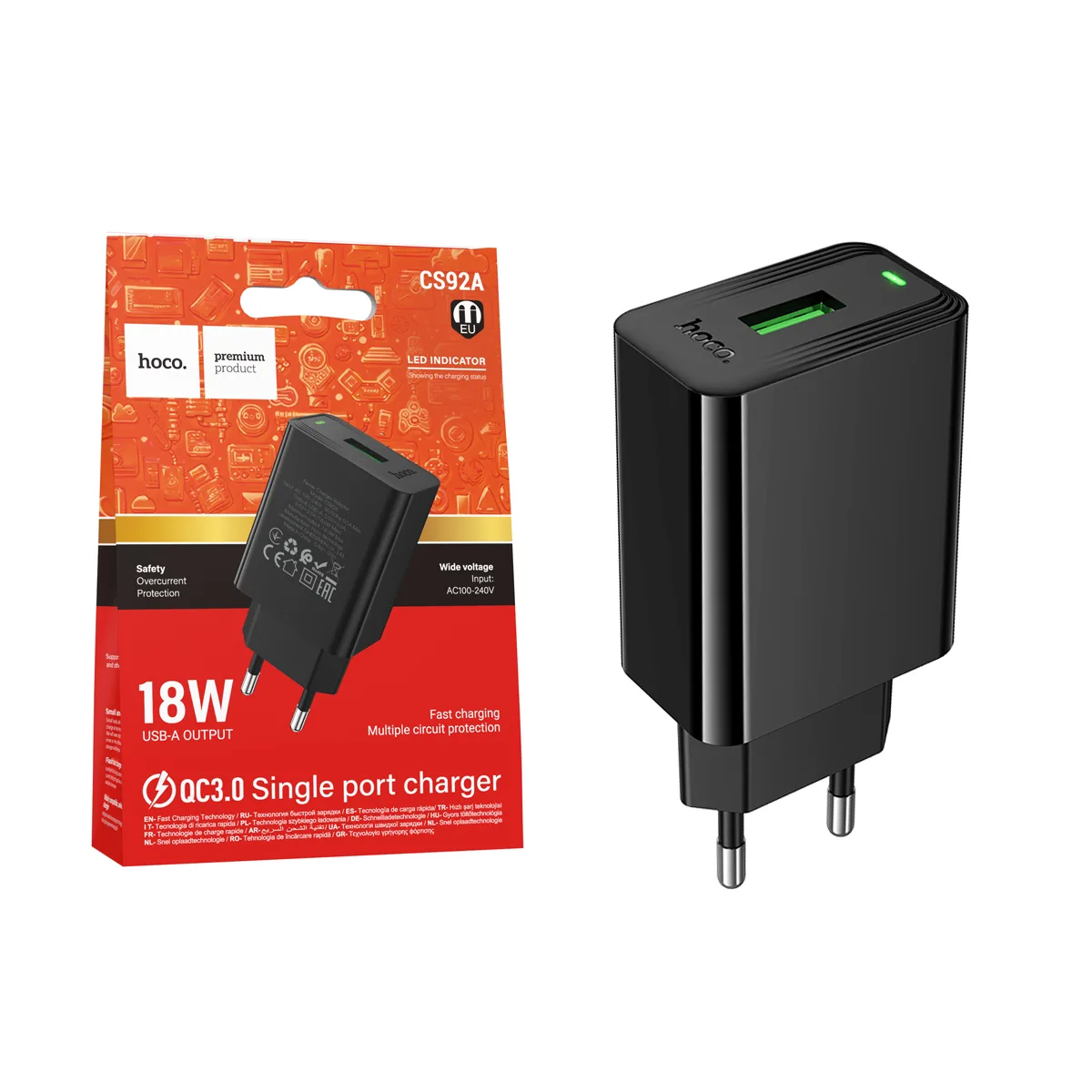 Сетевое зарядное устройство USB Hoco CS92A (18W, QС3.0) Черный