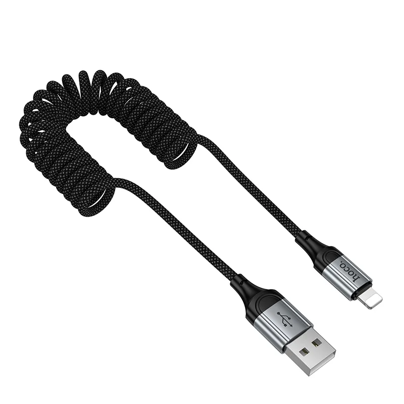 Кабель USB - Lightning Hoco X121 (2.4А, 1.5 м, пружина) Черный