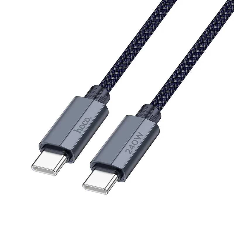 Кабель Type-C - Type-C Hoco U134 (5A, 240W, PD, оплетка нейлон, 1.8 м) Темно-синий