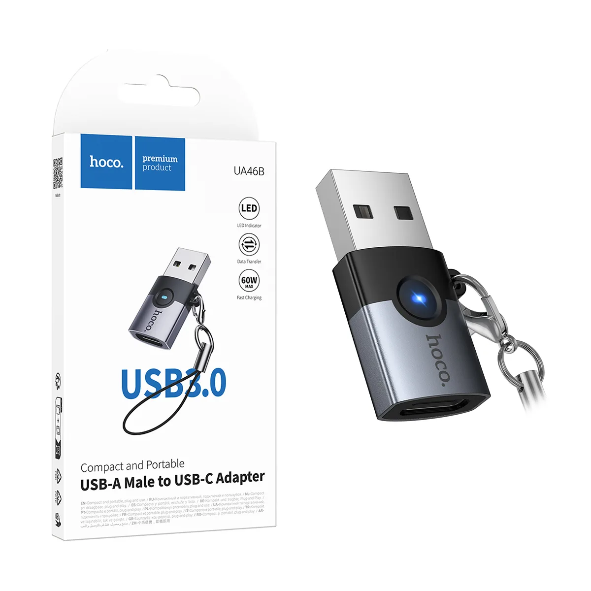 Адаптер USB - Type-C Hoco UA46B Серый