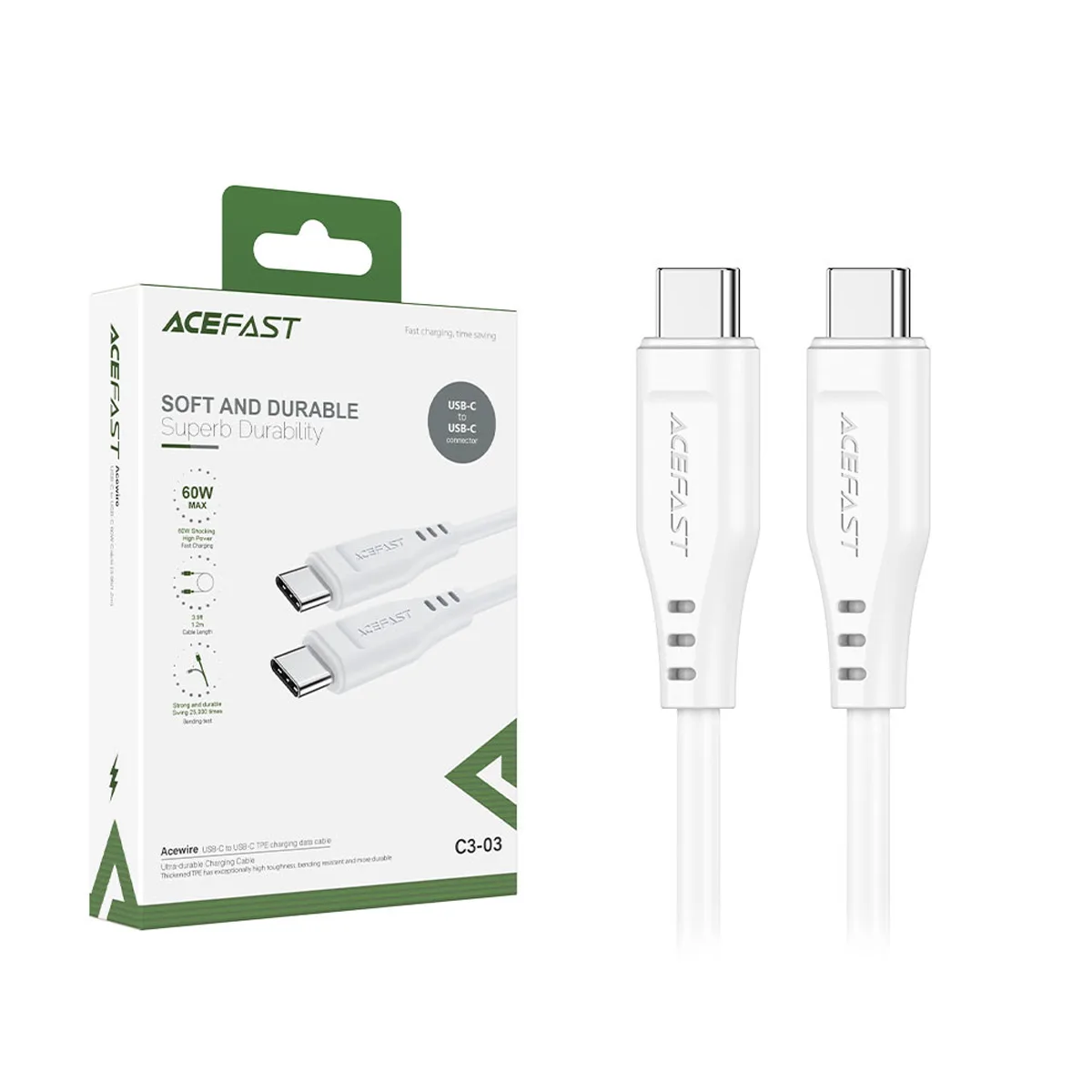 Кабель Type-C - Type-C Acefast C3-03 (3A, 60W, PD, 1.2 м) Черный