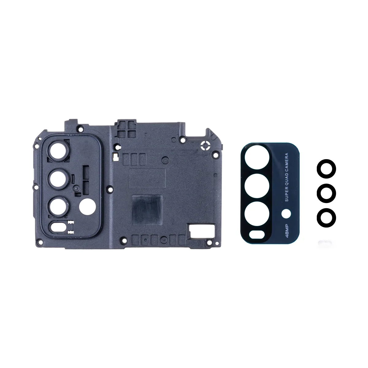 Стекло камеры для Xiaomi Redmi 9T (M2010J19SY) (комплект 3 шт.) в сборе с рамкой Черный