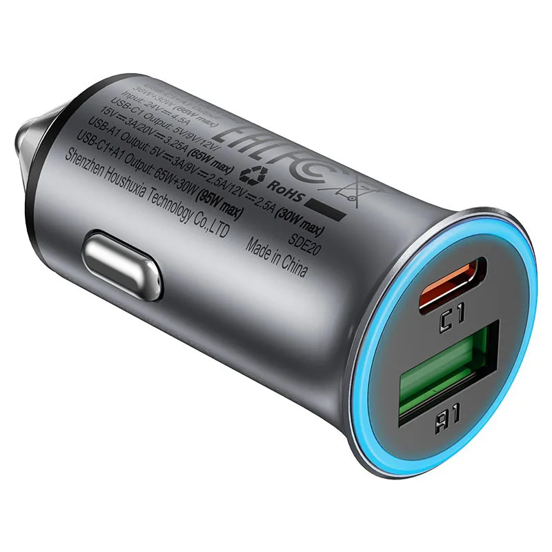Автомобильное зарядное устройство USB/Type-C Acefast B16 (95W, QC3.0, PD, 1Type-C, 1USB) Серый