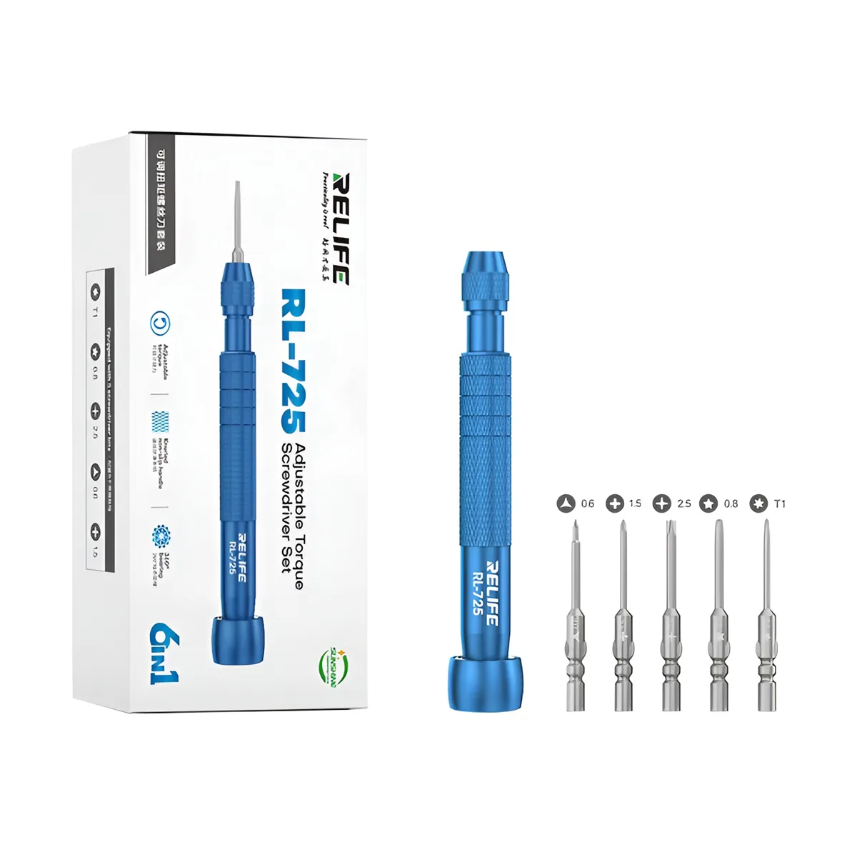 Отвертка Relife RL-725 (5 насадок, магнитная, динамометрическая 0,5 кгс/см2 )