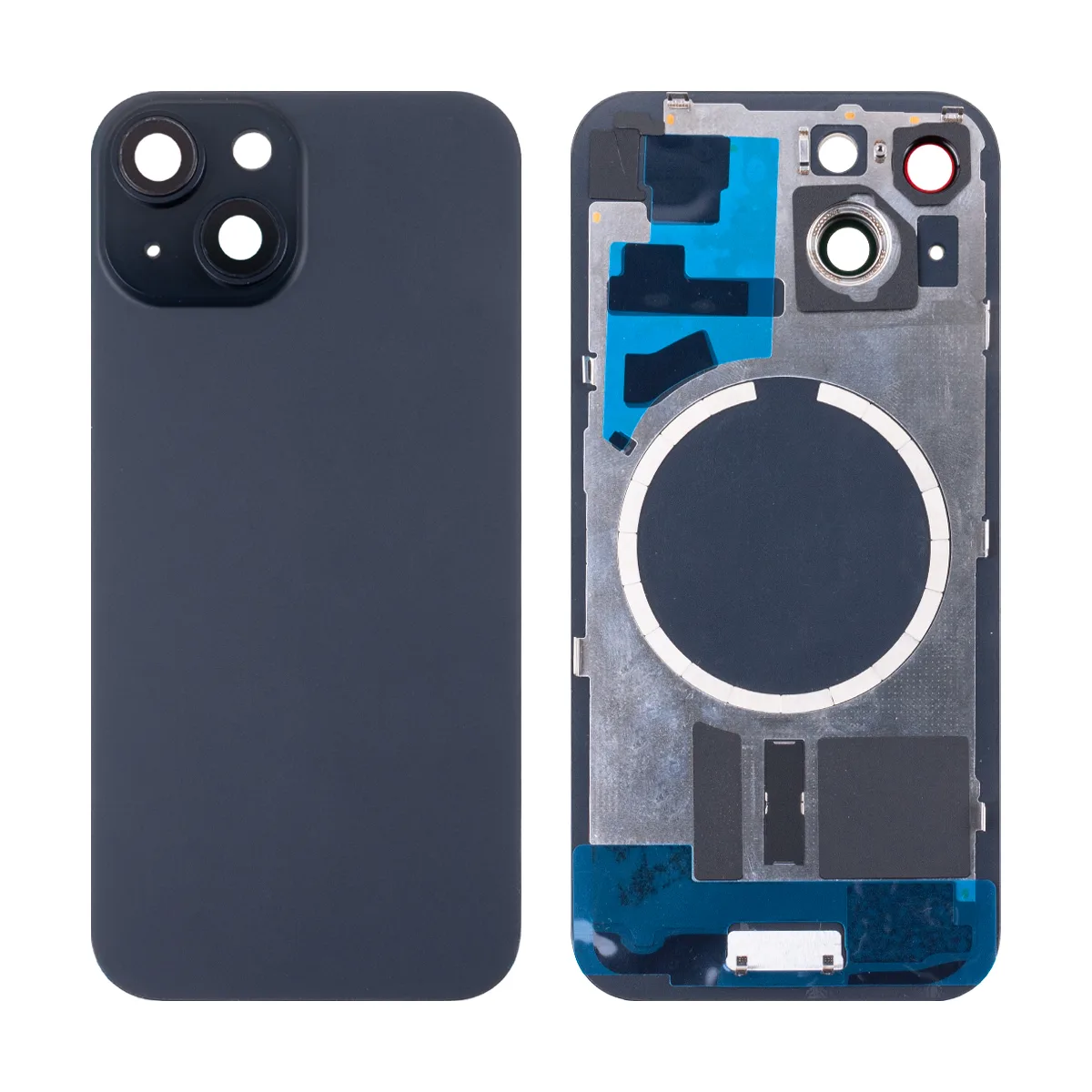 Задняя крышка для iPhone 15 (A3090) в сборе со стеклом камеры Черный (стекло, монолит, MagSafe, лого