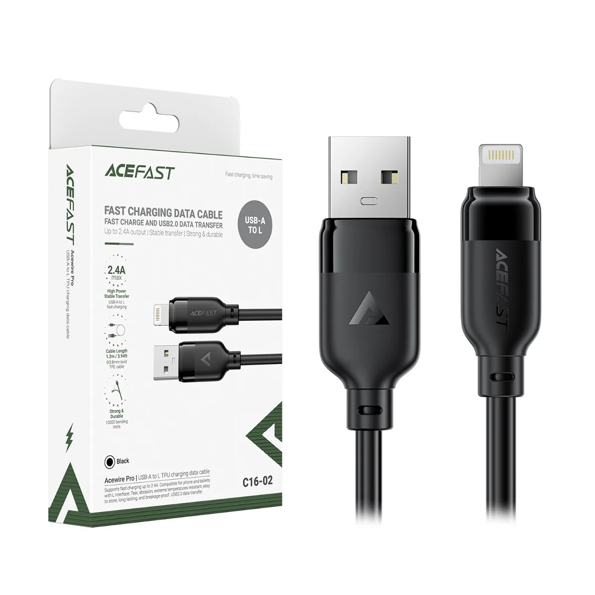 Кабель USB - Lightning Acefast C16-02 (2.4A, 1.2 м) Черный
