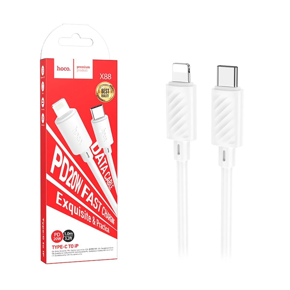 Кабель Type-C - Lightning Hoco X88 (3A, 27W, PD, 2 м) Белый