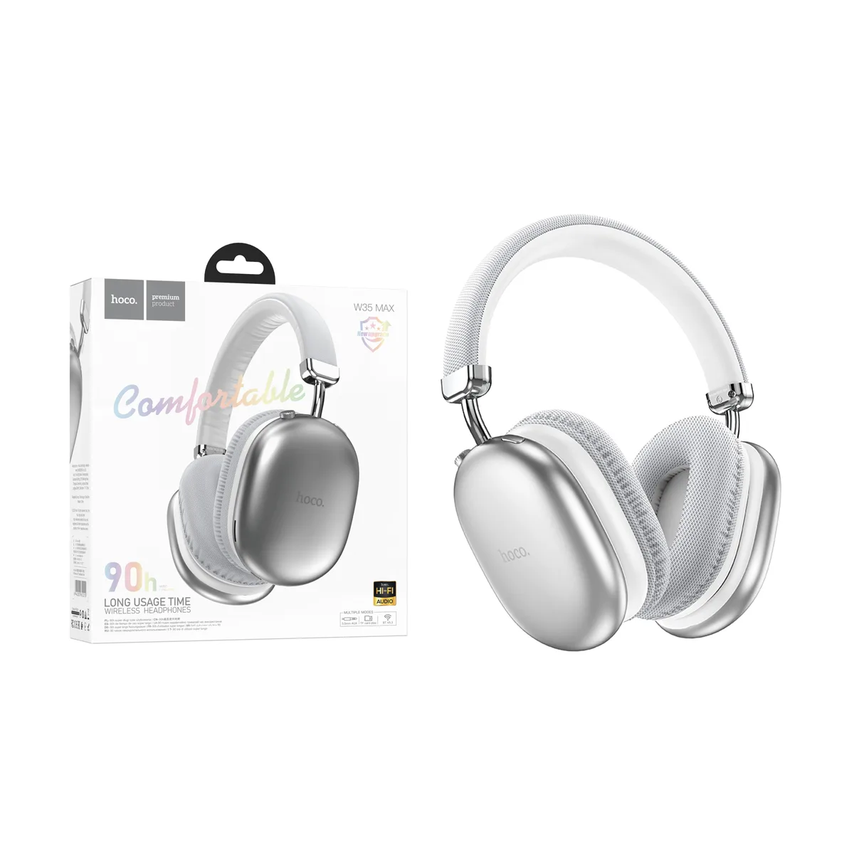 Беспроводные наушники Bluetooth Hoco W35 Max (накладные) Серебро