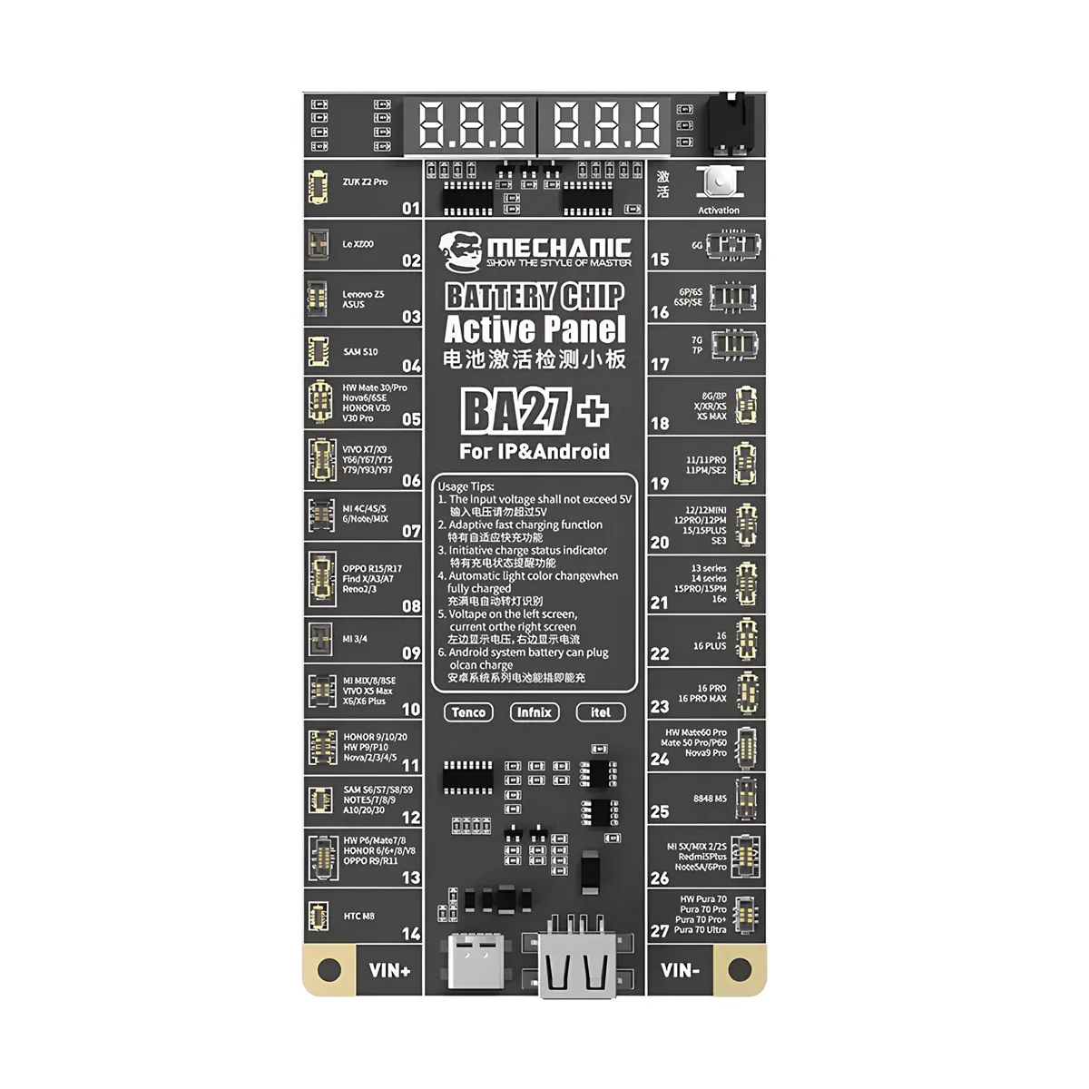 Плата активации и зарядки АКБ Mechanic BA27+ для iPhone (6-16 Pro Max) + Android