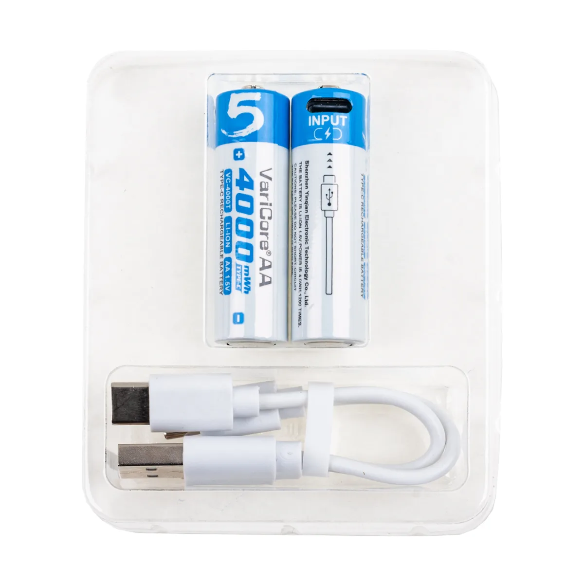 Аккумуляторные батарейки "AA" VariCore Li-ion 1.5V 2600 mAh (2 шт, перезаряжаемые, зарядка через Typ
