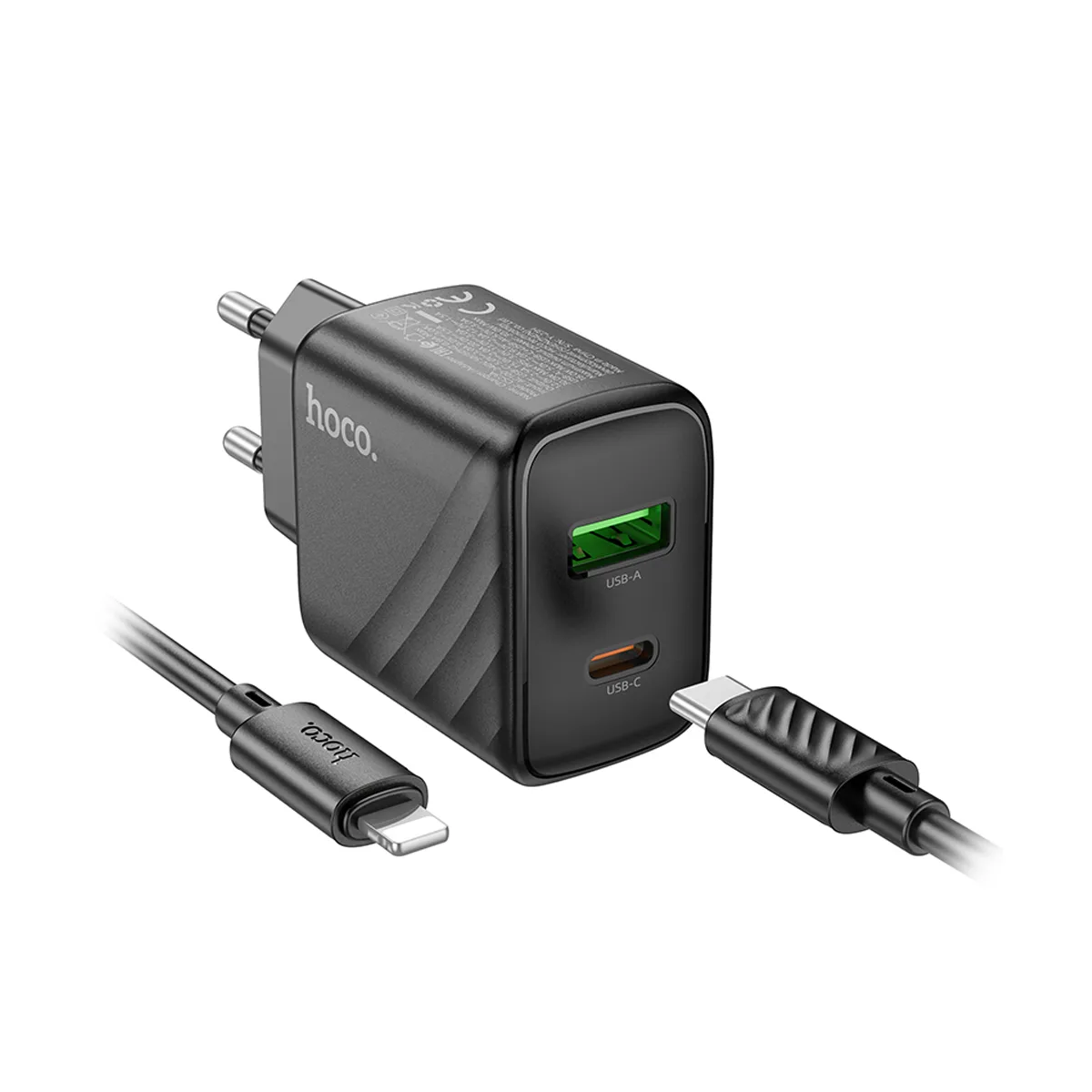 Сетевое зарядное устройство USB/Type-C Hoco CS23A (30W, QC3.0, PD, 2 порта, кабель Type-C-Lightning)