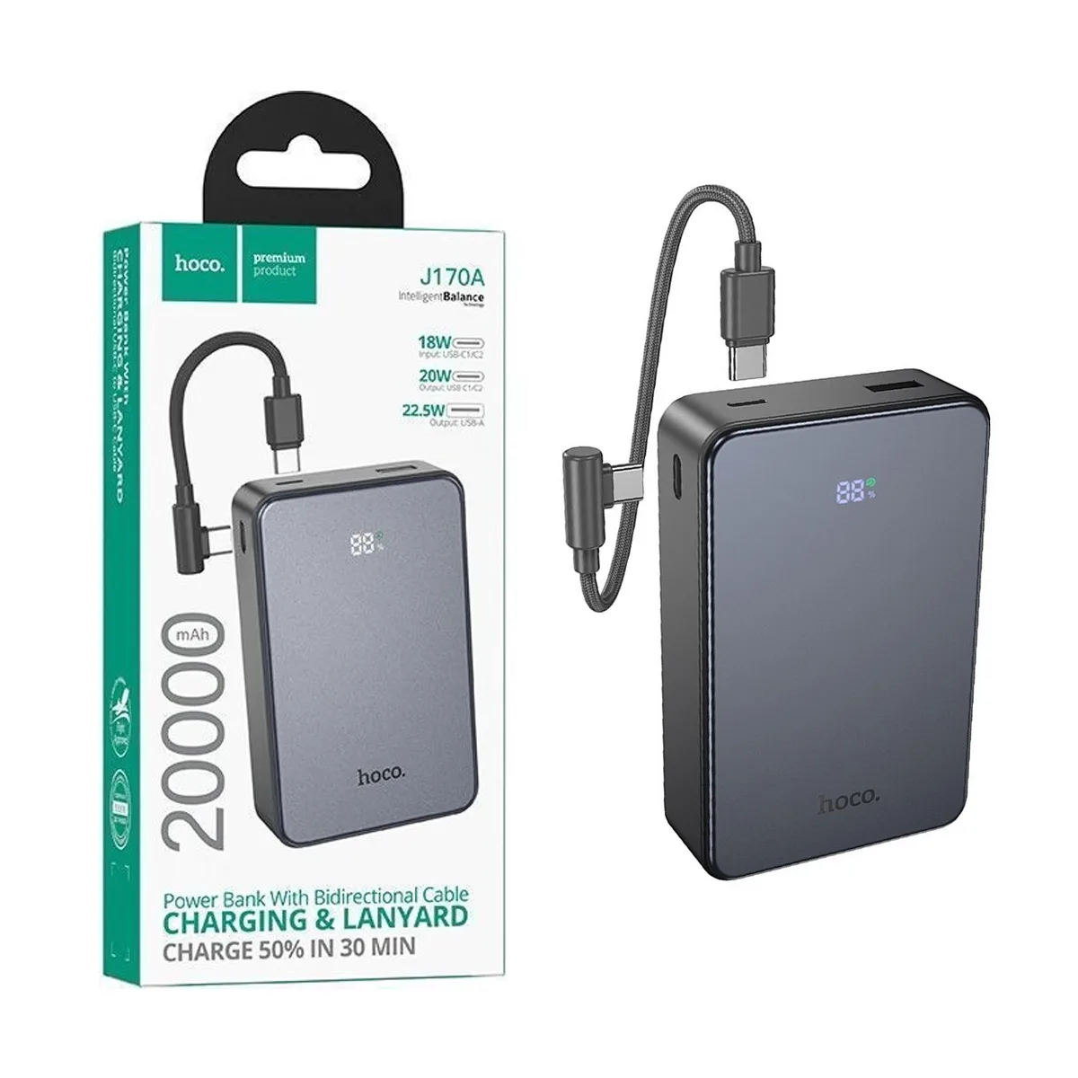Внешний Аккумулятор (Power Bank) Hoco J170A 20000 mAh (22.5W, 20W, PD, Type-C, кабель Type-C, LED ди