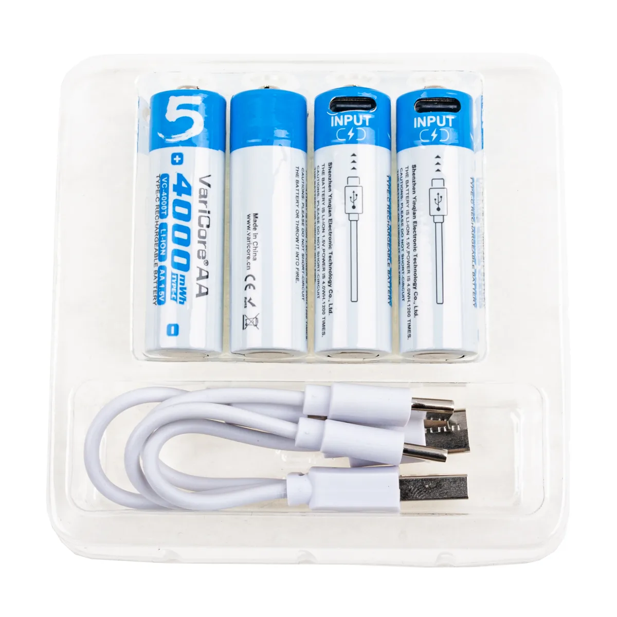 Аккумуляторные батарейки "AA" VariCore Li-ion 1.5V 2600 mAh (4 шт, перезаряжаемые, зарядка через Typ