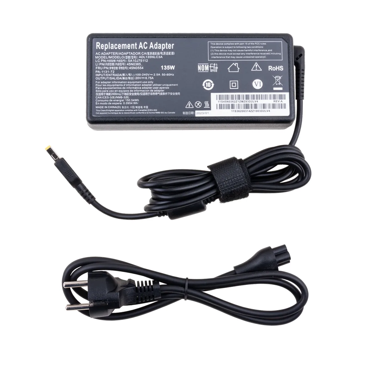 Блок питания (сетевой адаптер) для ноутбука Lenovo 20V, 6,75A, 135W (прямоугольный разъем)