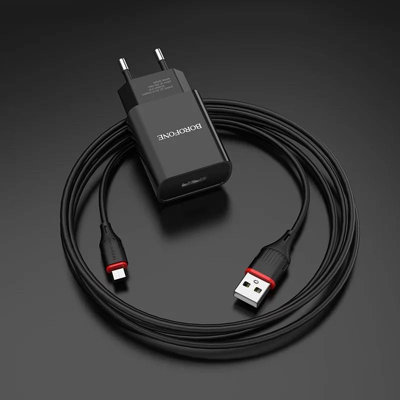 Сетевое зарядное устройство USB Borofone BA20A (10.5W, кабель MicroUSB) Черный