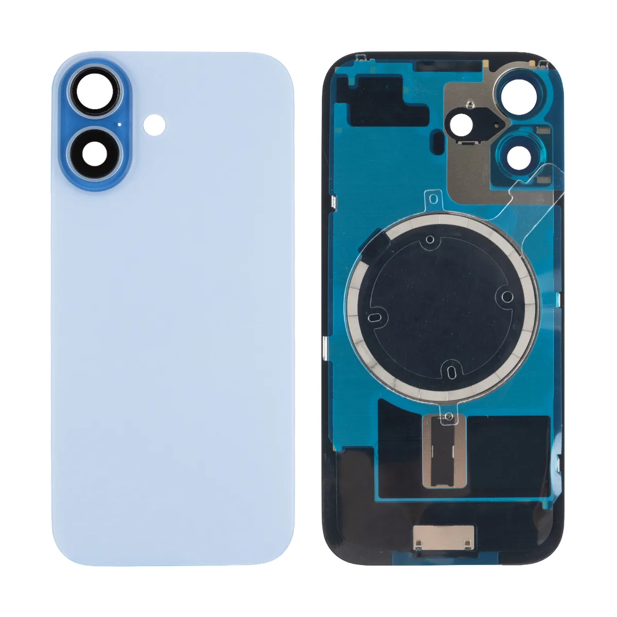 Задняя крышка для iPhone 17 (A3520) в сборе со стеклом камеры Голубой (стекло, монолит, MagSafe, лог