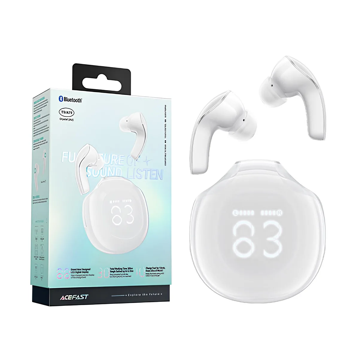 Беспроводные наушники Bluetooth Acefast T9 (TWS, вакуумные, с дисплеем, активное шумоподавление) Бел