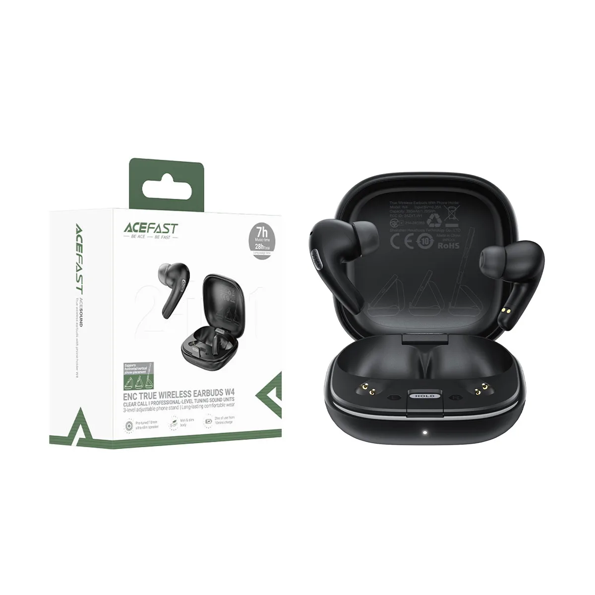 Беспроводные наушники Bluetooth Acefast W4 (TWS, вакуумные, активное шумоподавление) Черный