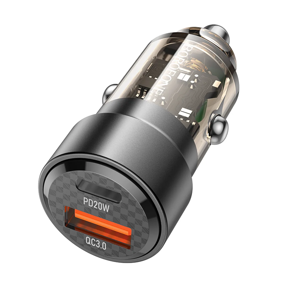 Автомобильное зарядное устройство USB/Type-C Borofone BZ20 (38W, QC3.0, PD, 1Type-C, 1USB, прозрачны