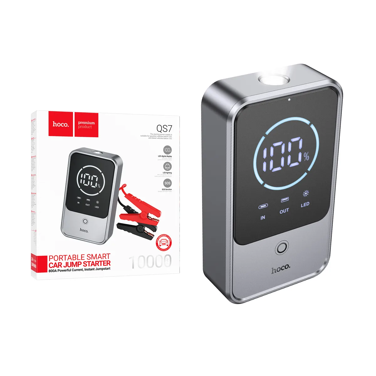 Пусковое устройство (бустер) + Внешний Аккумулятор (Power Bank) Hoco QS7 10000 mAh (18W, PD, Type-C,