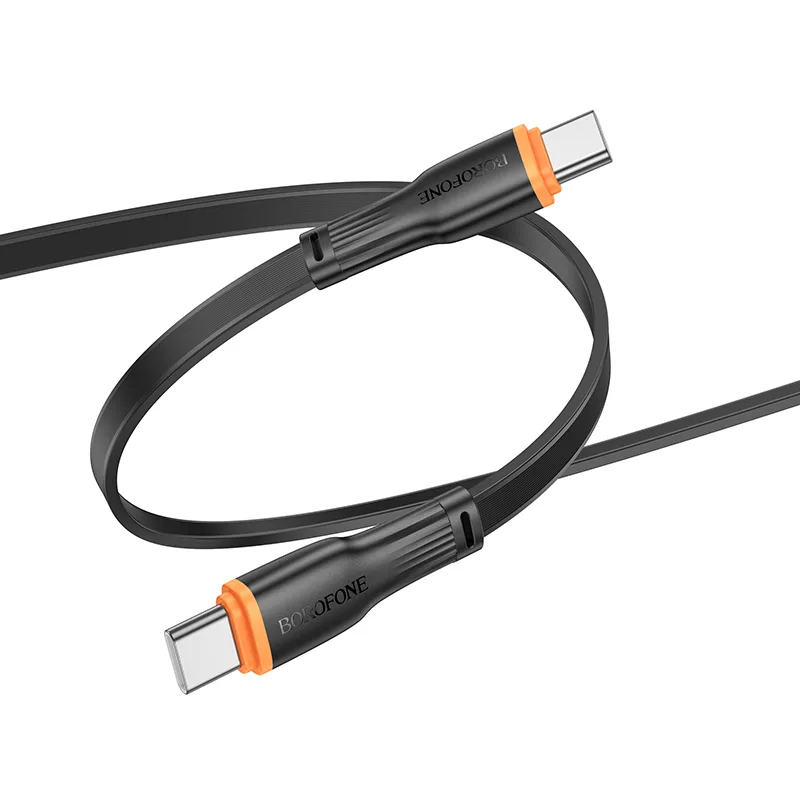 Кабель Type-C - Type-C Borofone BX118 (3A, 60W, плоский) Черный