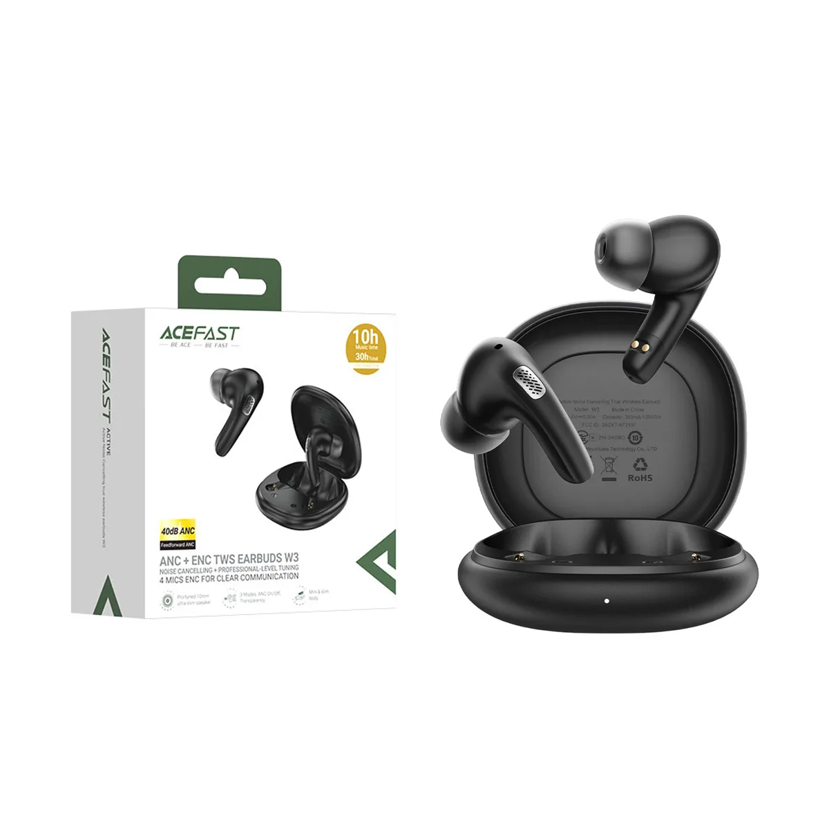 Беспроводные наушники Bluetooth Acefast W3 (TWS, вакуумные, активное шумоподавление) Черный