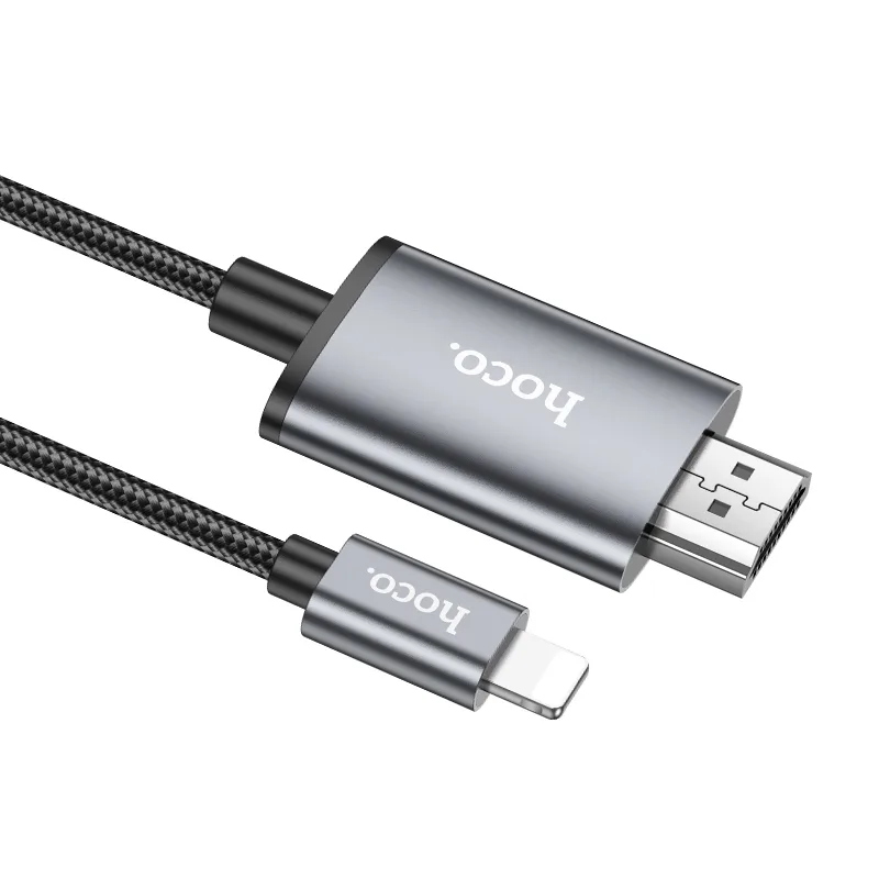Кабель Lightning - HDMI Hoco UA27 (1080р HD, оплетка нейлон, 2 м) Серый