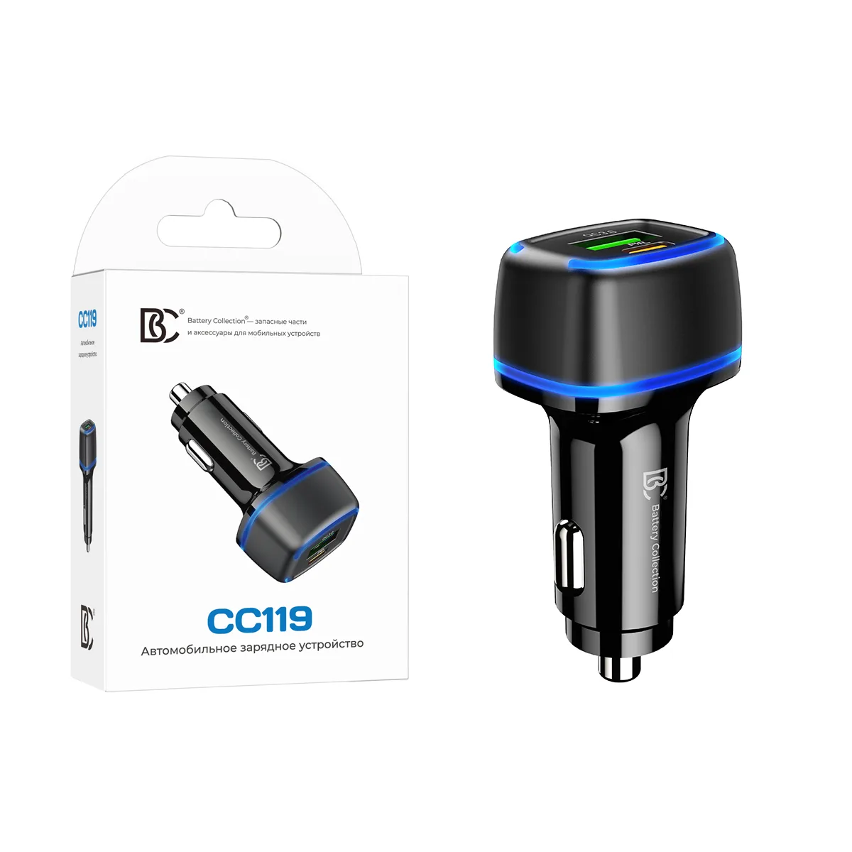Автомобильное зарядное устройство USB/Type-C BC CC119 (20W, QC3.0, PD, 1Type-C, 1USB) Черный