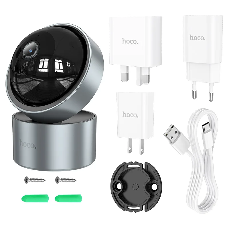 Камера видеонаблюдения Hoco D5 (Bluetooth, Wi-Fi, Full HD 2304?1296) Серый