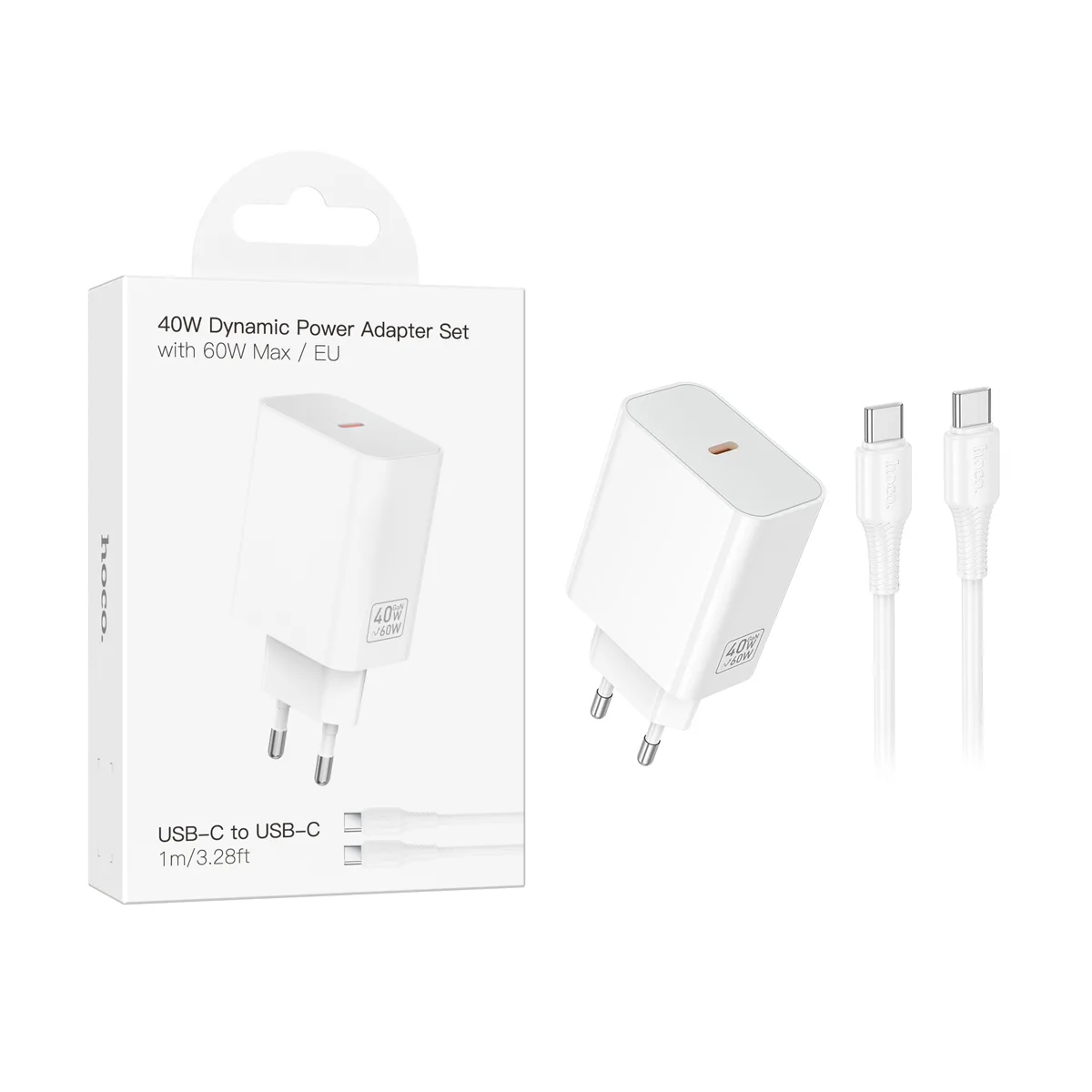 Сетевое зарядное устройство Type-C Hoco C162A (40W, PD, кабель Type-C-Type-C) Белый