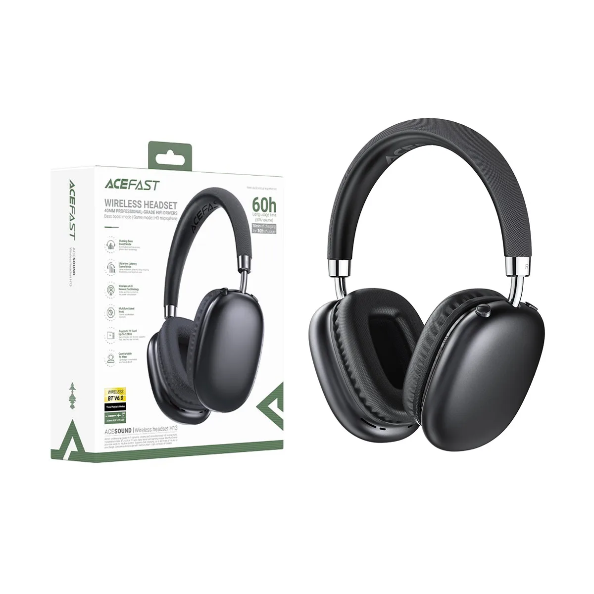 Беспроводные наушники Bluetooth Acefast H13 (накладные) Черный