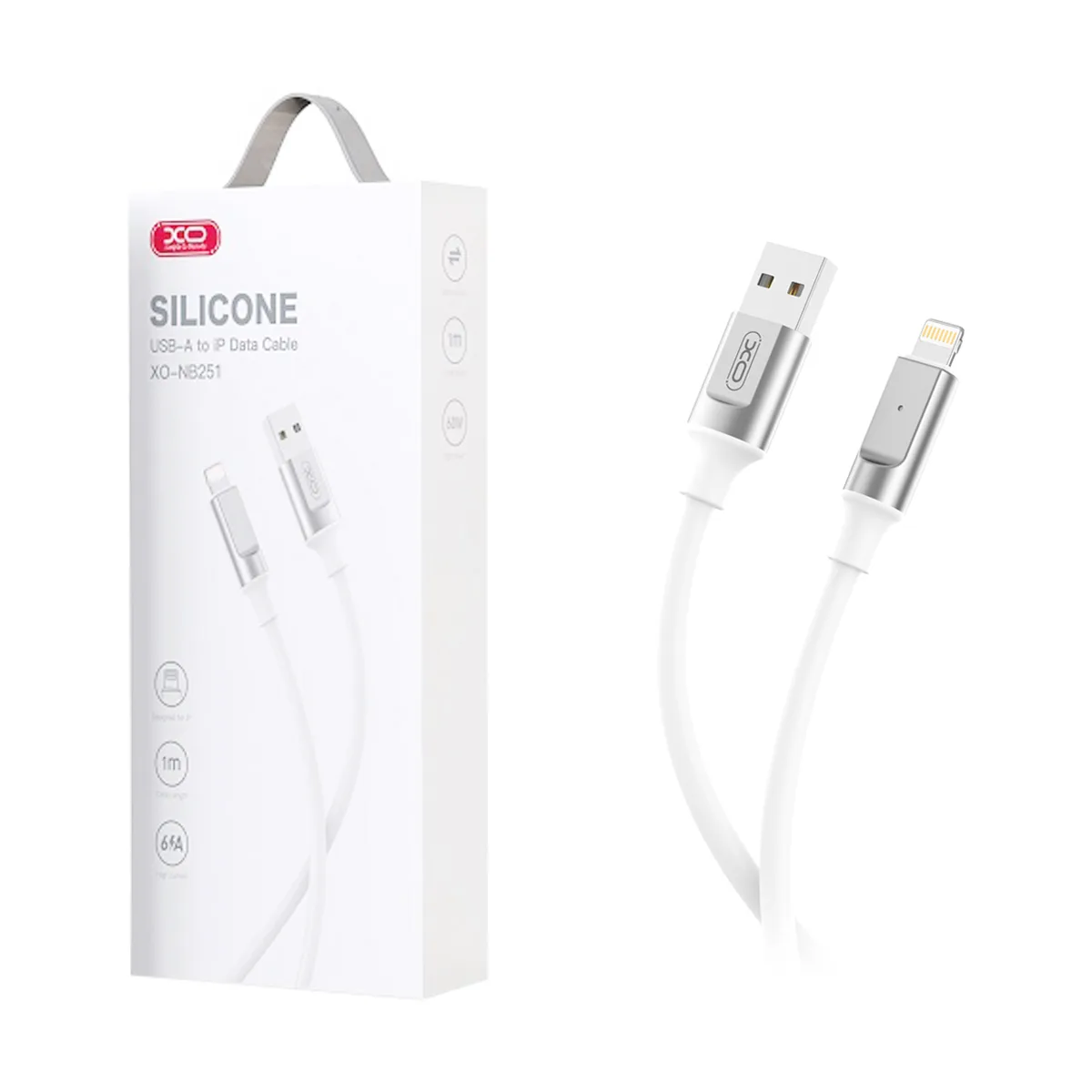 Кабель USB - Lightning XO NB251 (6A, силикон) Белый