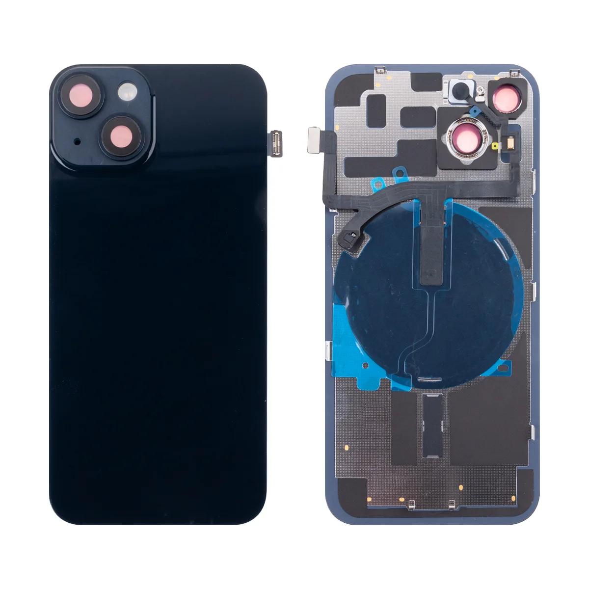 Задняя крышка для iPhone 14 (A2883) в сборе со стеклом камеры Черный (стекло, монолит, MagSafe с ори