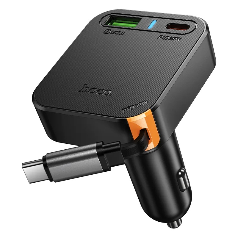 Автомобильное зарядное устройство USB/Type-C Hoco NZ18 (65W, QC3.0, PD, 1Type-C, 1USB, встроенный ка
