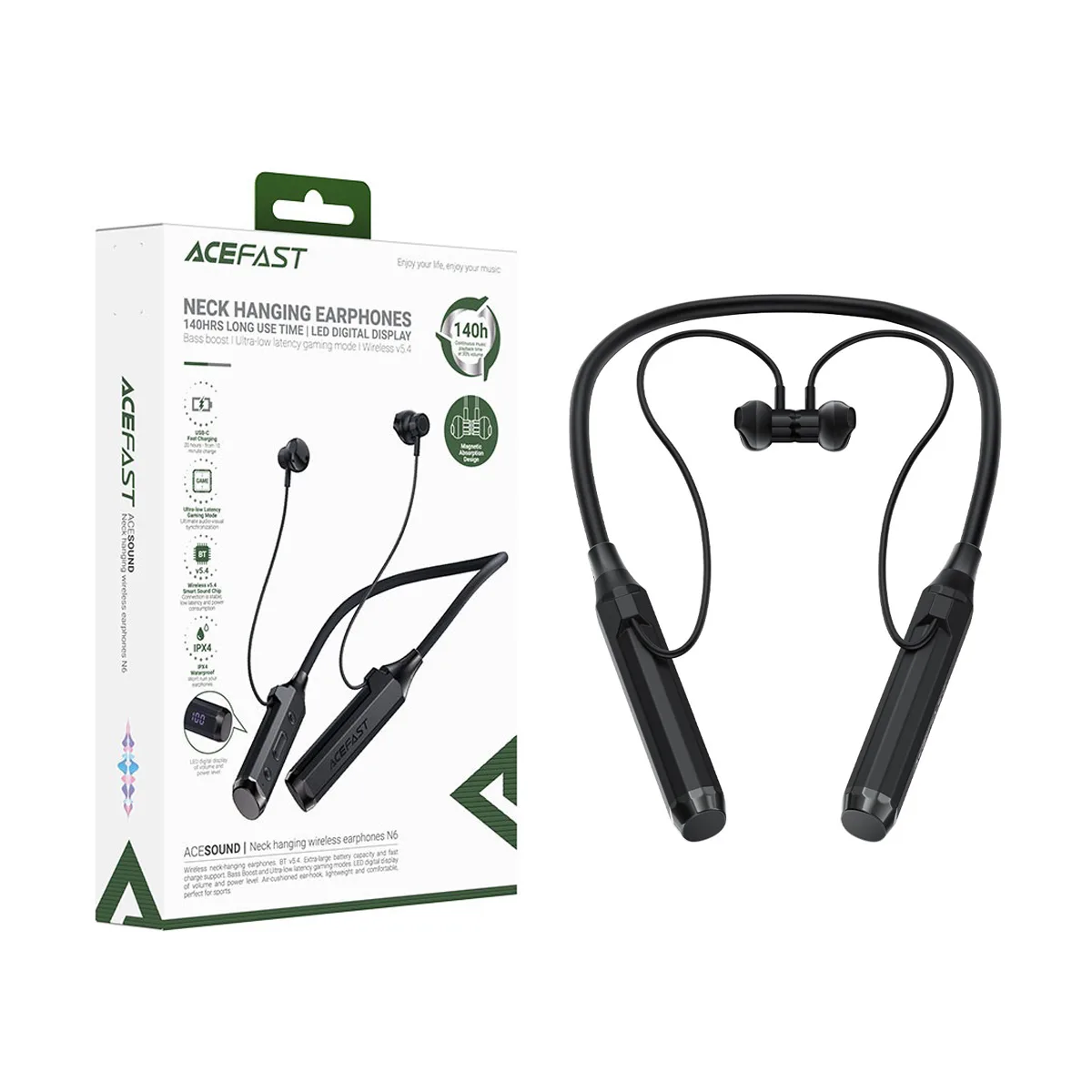 Беспроводные наушники Bluetooth Acefast N6 (вакуумные, активное шумоподавление) Черный