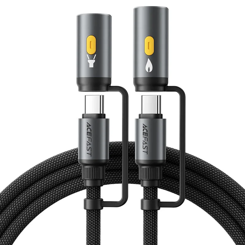 Кабель Type-C - 3 в 1 (Type-C+прикуриватель+LED подсветка) Acefast J4 (3A, 60W, оплетка нейлон, 1,2