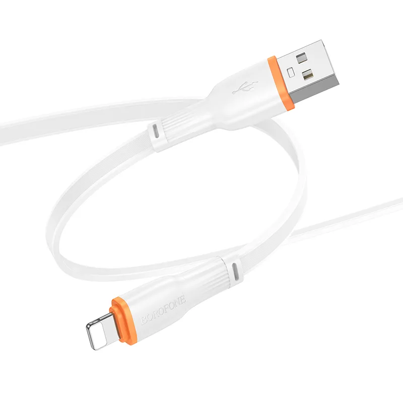 Кабель USB - Lightning Borofone BX118 (2.4A, плоский) Белый