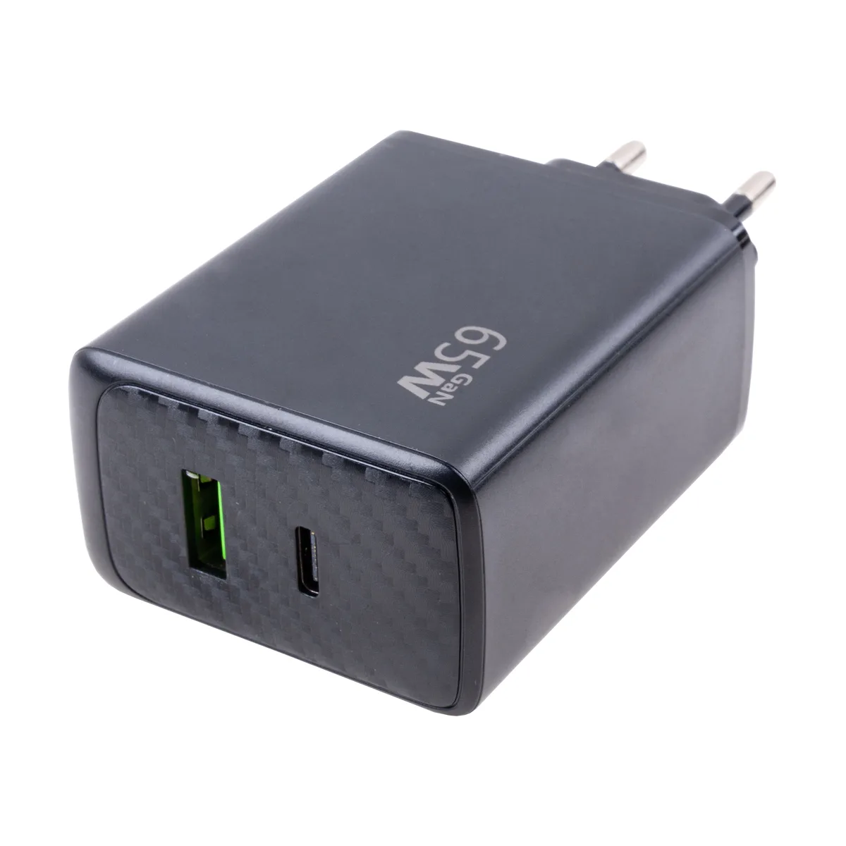 Сетевое зарядное устройство USB/Type-C GaN (65W, QC3.0, PD, 2 порта) Черный
